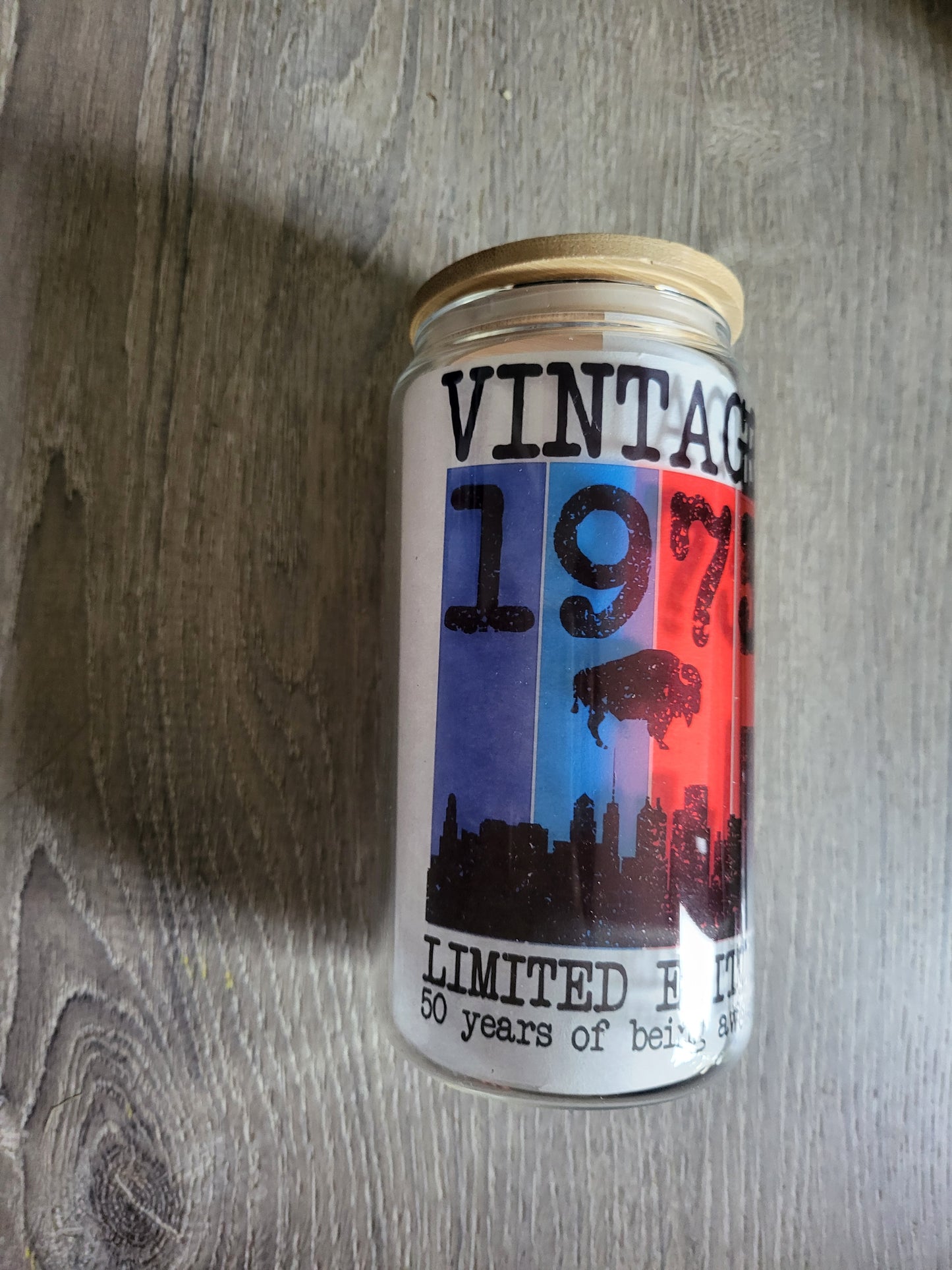 Vintage 1973 Buffalo Short Tumbler (note: tumbler is clear, just white paper in it to show image)