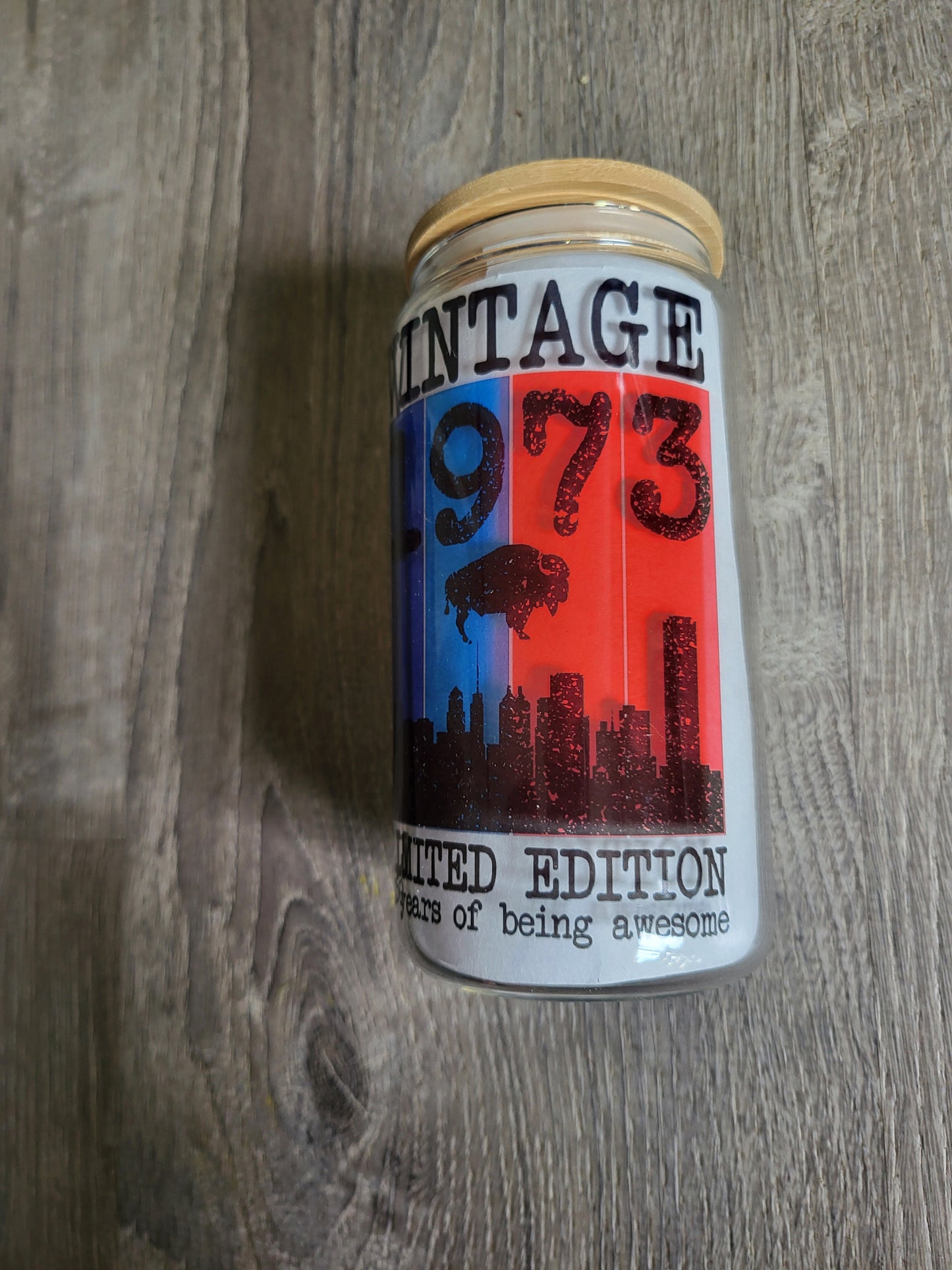 Vintage 1973 Buffalo Short Tumbler (note: tumbler is clear, just white paper in it to show image)